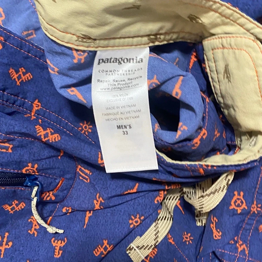 Patagonia Navy Blue and Orange Men's Swim Board Shorts